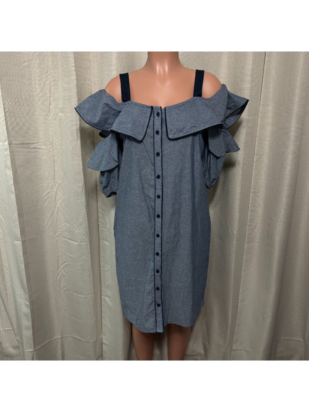 V By Violet Weekend Off Shoulder Mini Dress Women's Size Medium Chambray